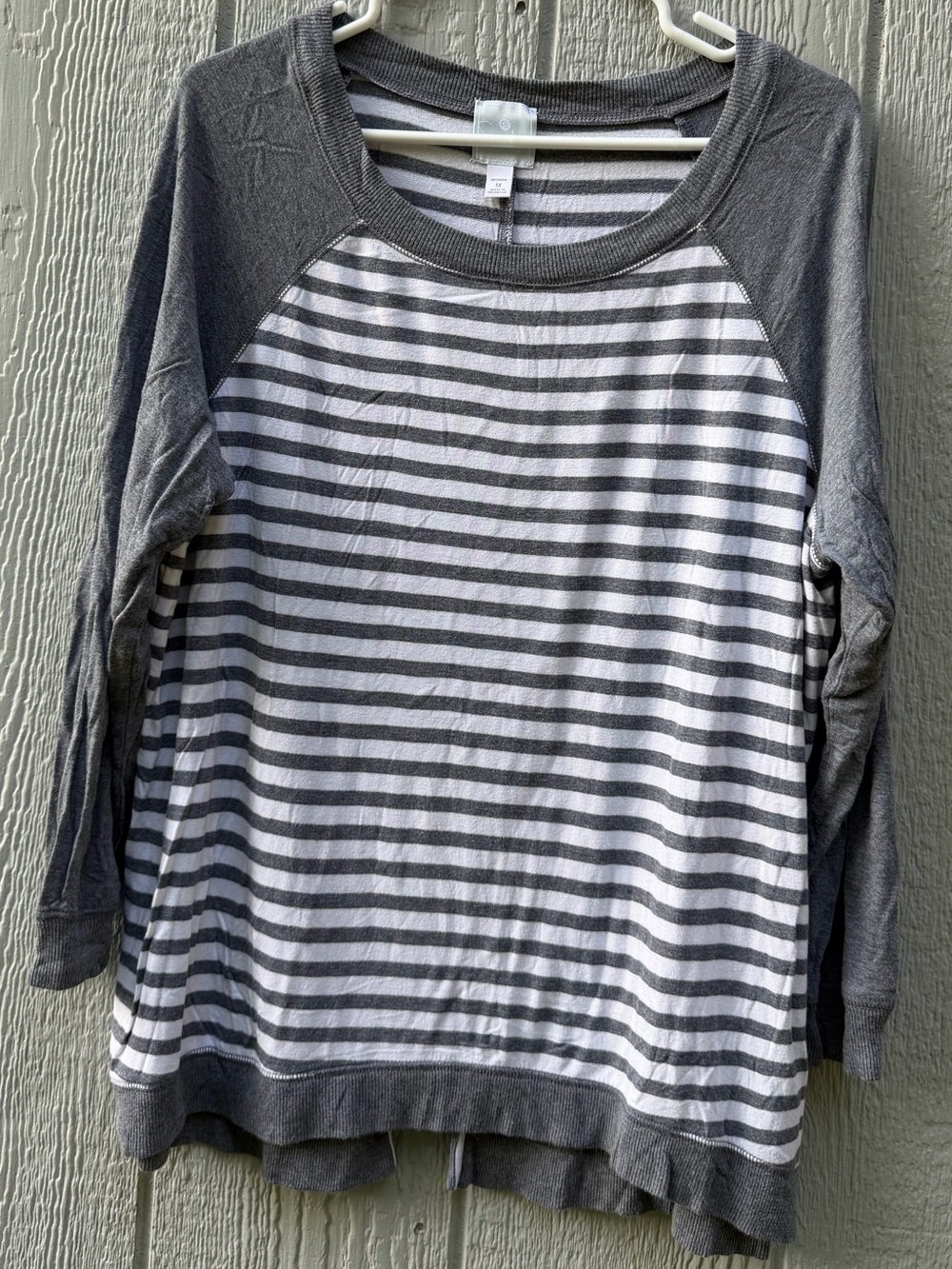 Sunday Gray & White Striped Raglan Pullover